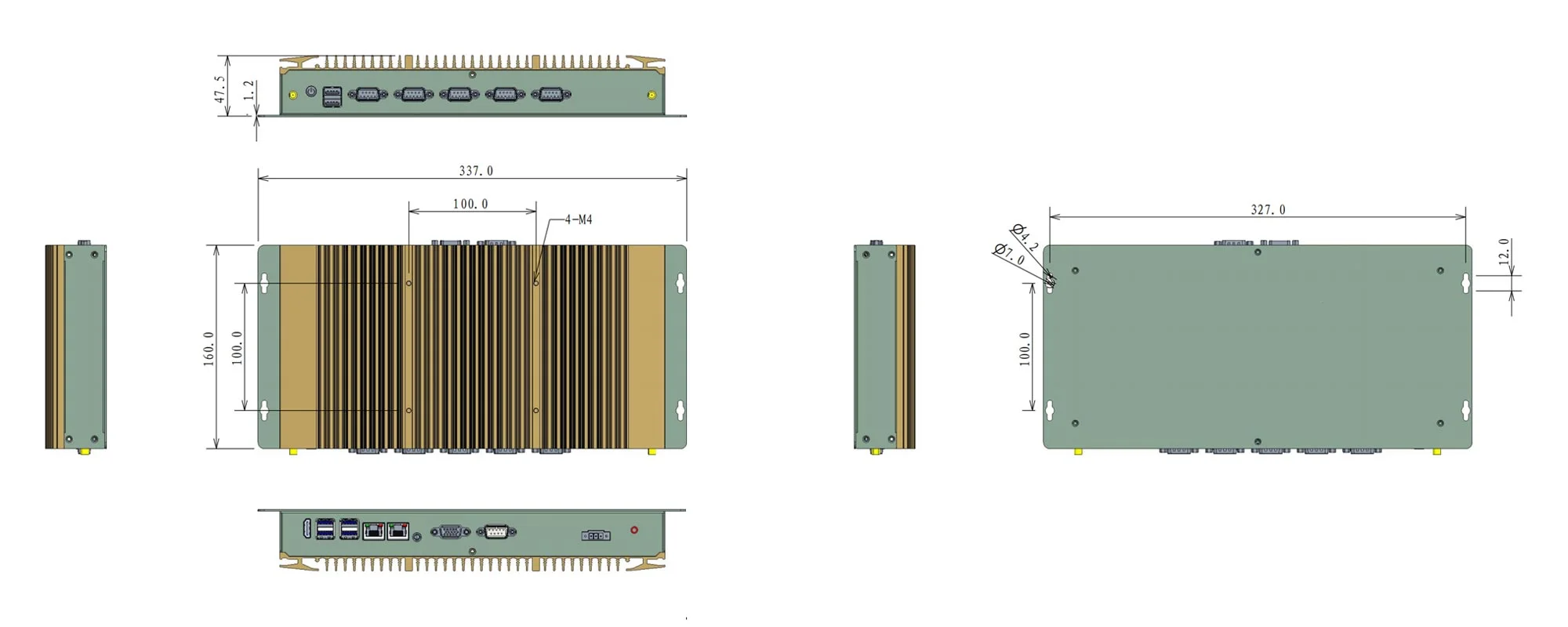 EPC-302A industrial computer - three-view dimensions (mm)