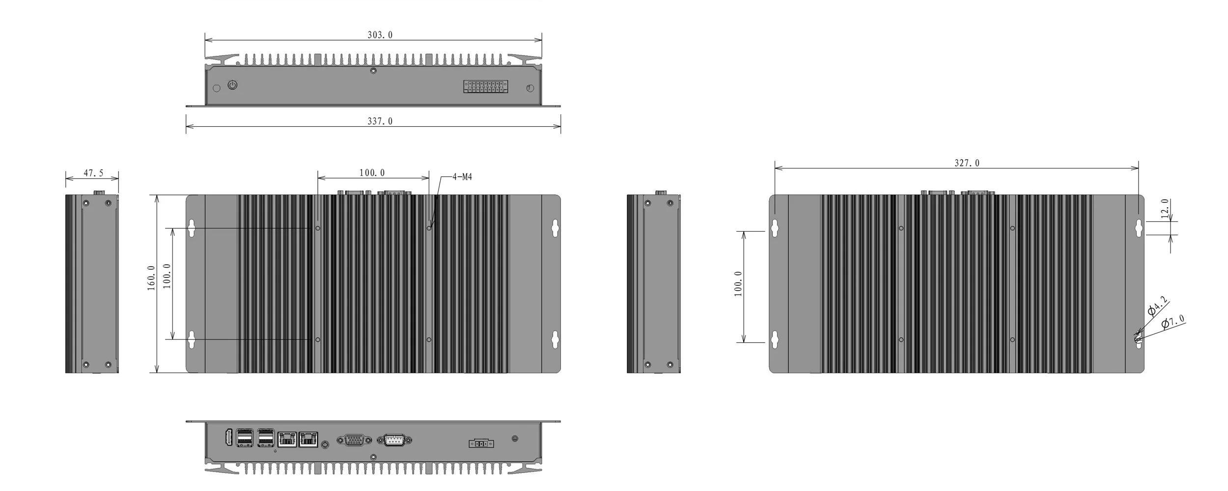 EPC-306P embedded industrial computer - three-view dimensions (mm)