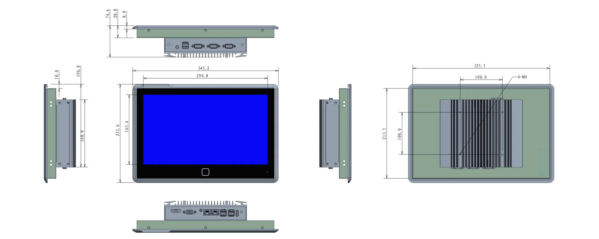 EPC-W1372T widescreen industrial panel PC (16:9) - dimensional drawing (mm)