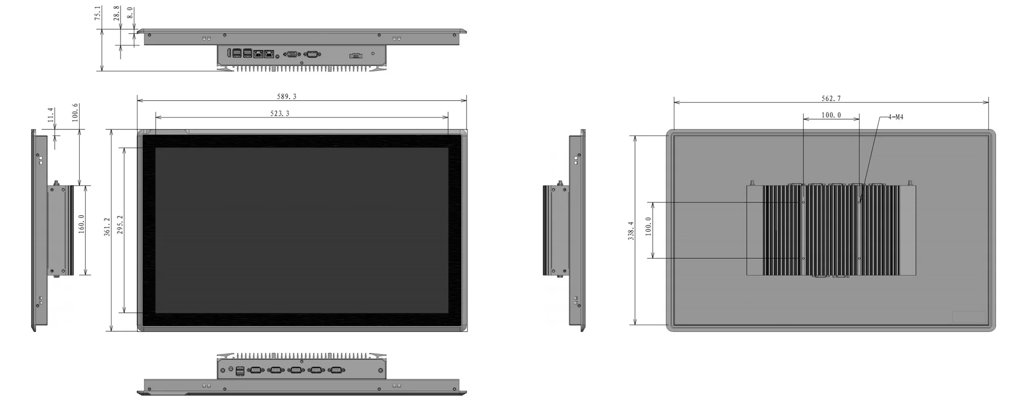 EPC-W2472A industrial panel PC - dimensional drawing (mm)