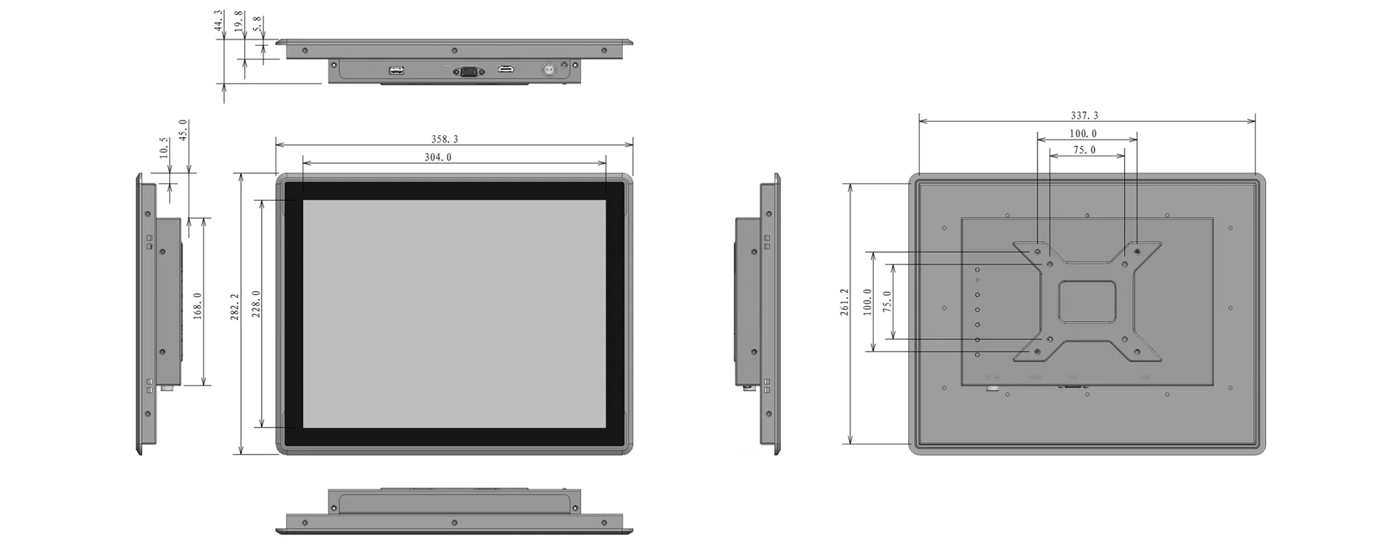 FPM-S1502A Industriemonitor (Standardbildschirm) - Maßzeichnung (mm)