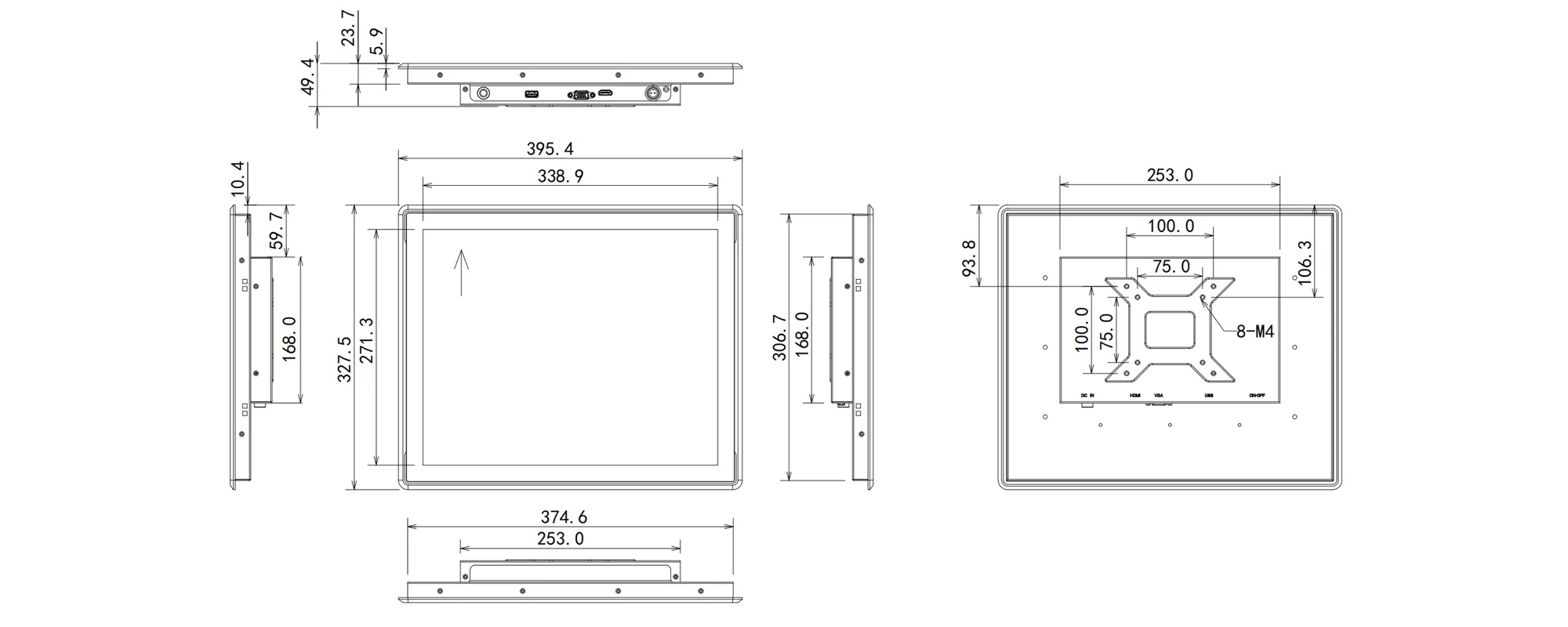 FPM-S1702A Industriemonitor (Standardbildschirm) - Maßzeichnung (mm)
