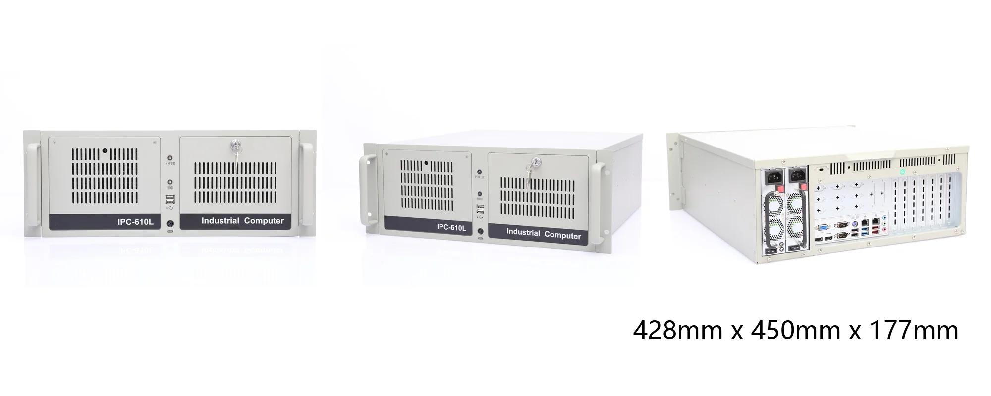 IPC-610-ISeries rackmount industrial server - three-view dimensions (mm)