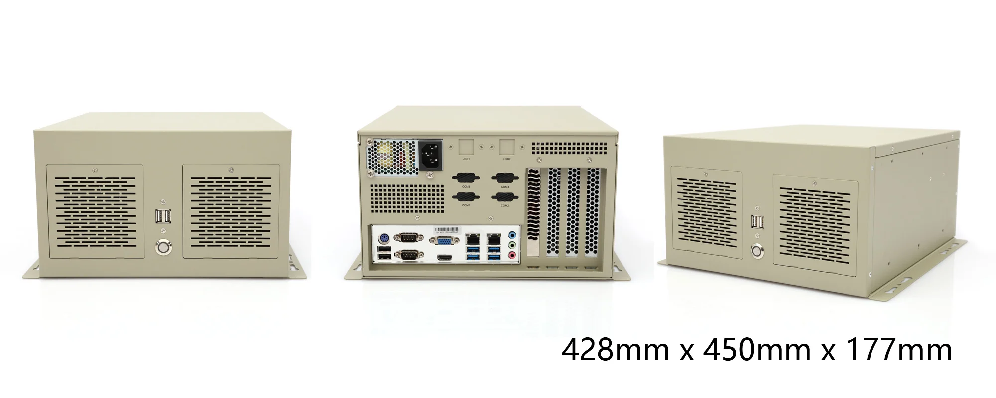 IPC-W10-ISeries rackmount industrial server - three-view dimensions (mm)