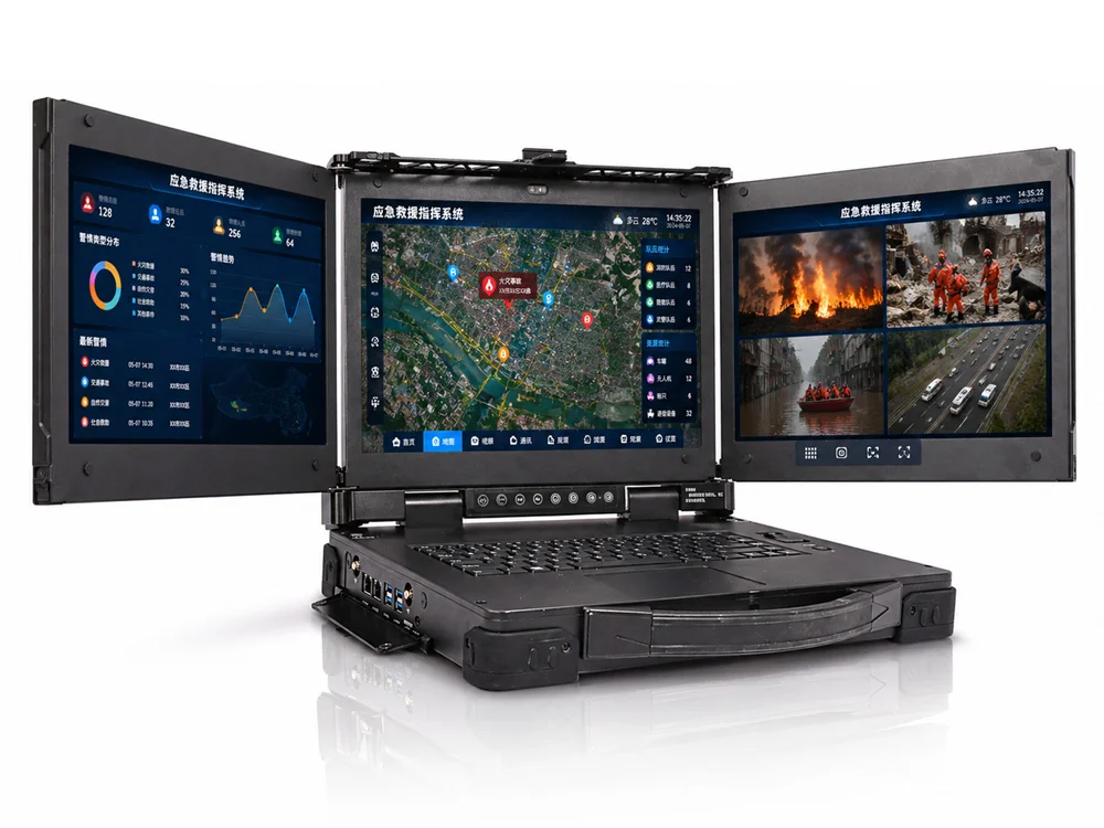MPC-AS-W150-T3-A robuste tragbare Triple-Screen-Workstation - Detailaufnahme