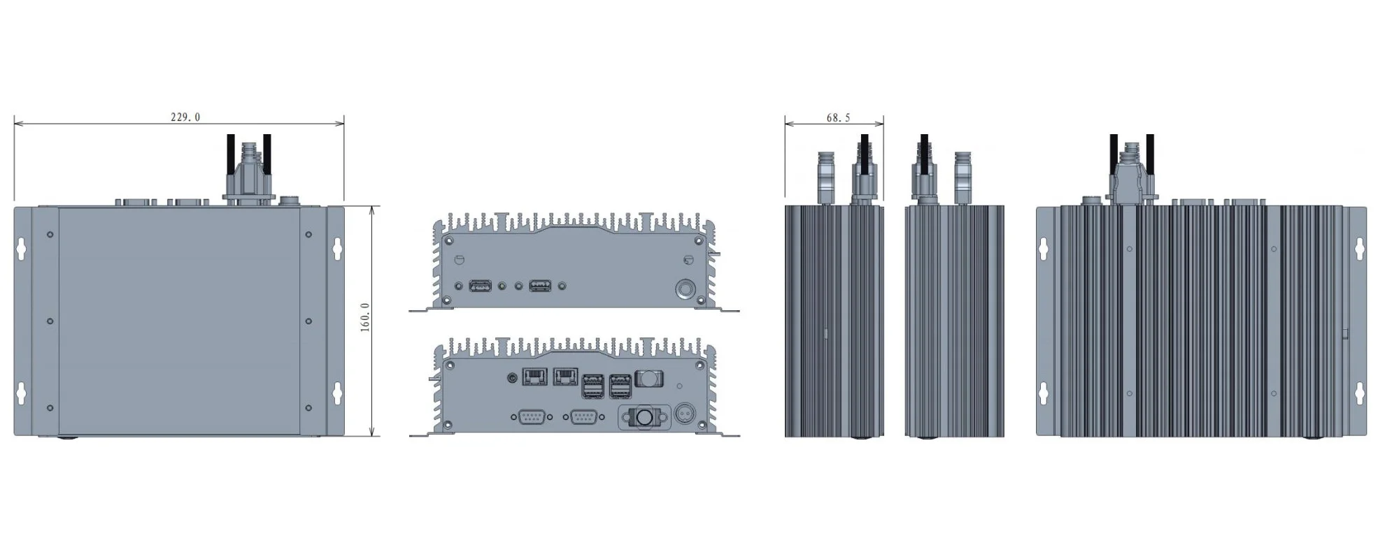 UPC-108H universal box industrial PC - three-view dimensions (mm)