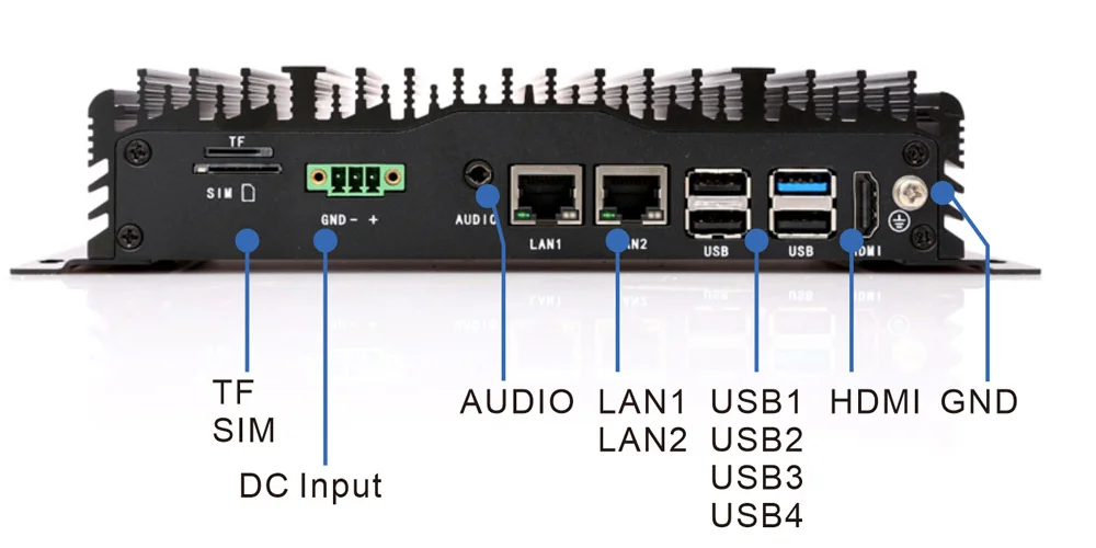 UPC-206F universal box industrial PC - front panel I/O layout
