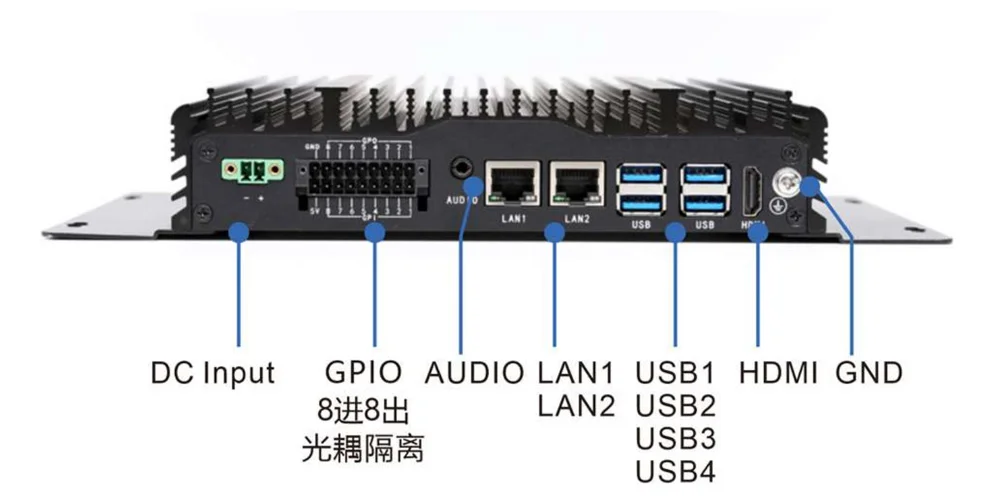 UPC-209B universal box industrial PC - front panel I/O layout