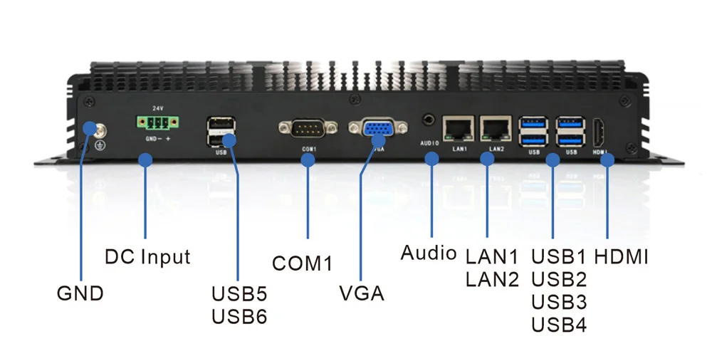 UPC-302D universal box industrial PC - front panel I/O layout