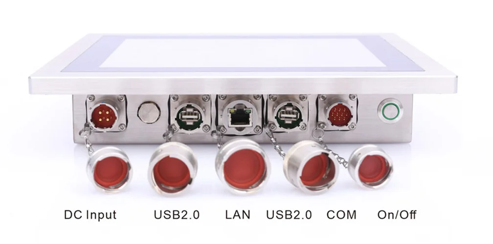 WPC-S1072A-G fully sealed high-protection panel PC (G-grade / IP69K) - front panel I/O layout