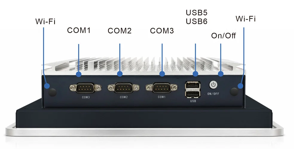 WPC-S1072A-S embedded hygienic panel PC (S-grade / IP69K front panel) - rear panel I/O layout