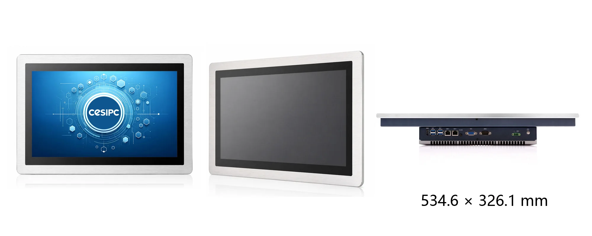 WPC-W2162A-S widescreen embedded hygienic panel PC (S grade / IP69K front panel) - three-view dimension drawing (mm)