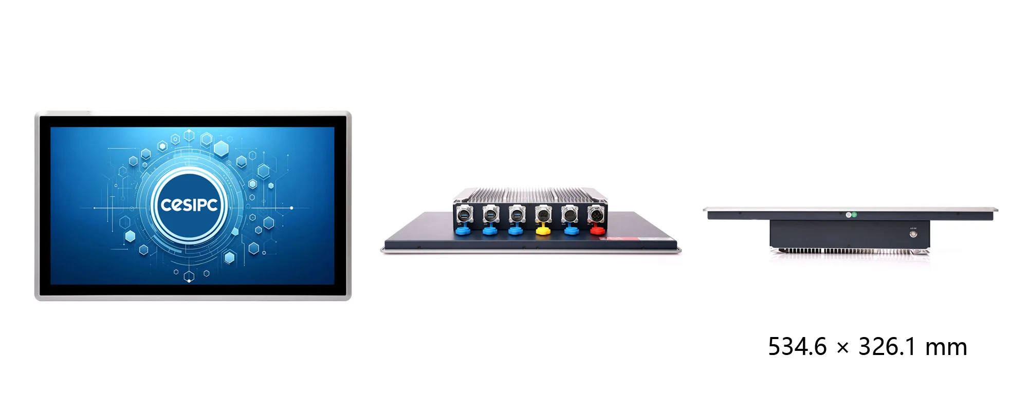 WPC-W2492A-L widescreen light-duty panel PC (L grade / IP65) - three-view dimension drawing (mm)
